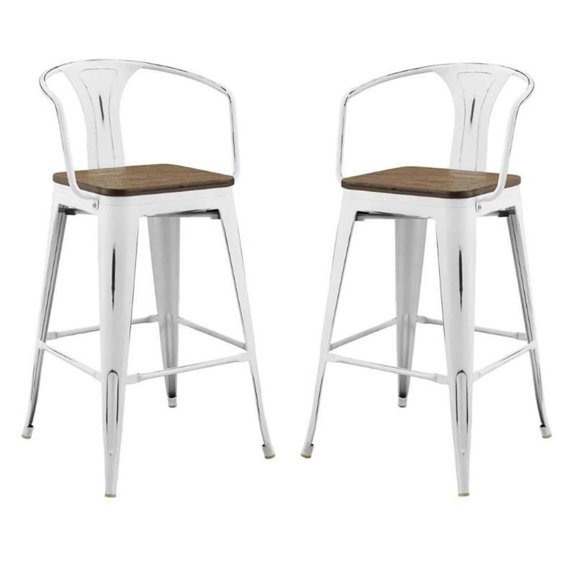 Home Square Promenade 30" Metal Bar Stool in White - Set of 2
