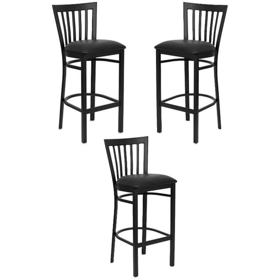 Home Square Quilted 25" to 35" Adjustable Bar Stool in Black - Set of 3