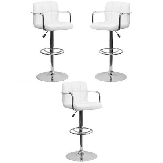 Home Square Quilted Bar Stool with Arms in White Finish - Set of 3