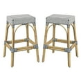 thumbnail image 1 of Home Square Rattan Backless Barstool in White and Navy - Set of 2, 1 of 6