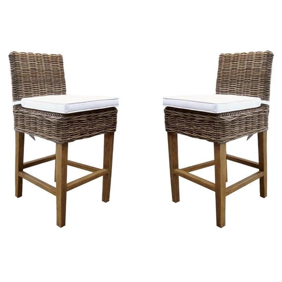 Home Square Rattan Counterstool in Kubu Gray Finish - Set of 2