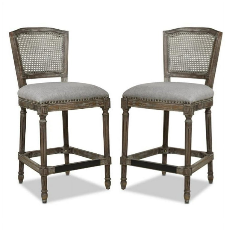 Home Square Rattan Wicker High Back Bar Stool in Dark Heathered Gray Set of 2