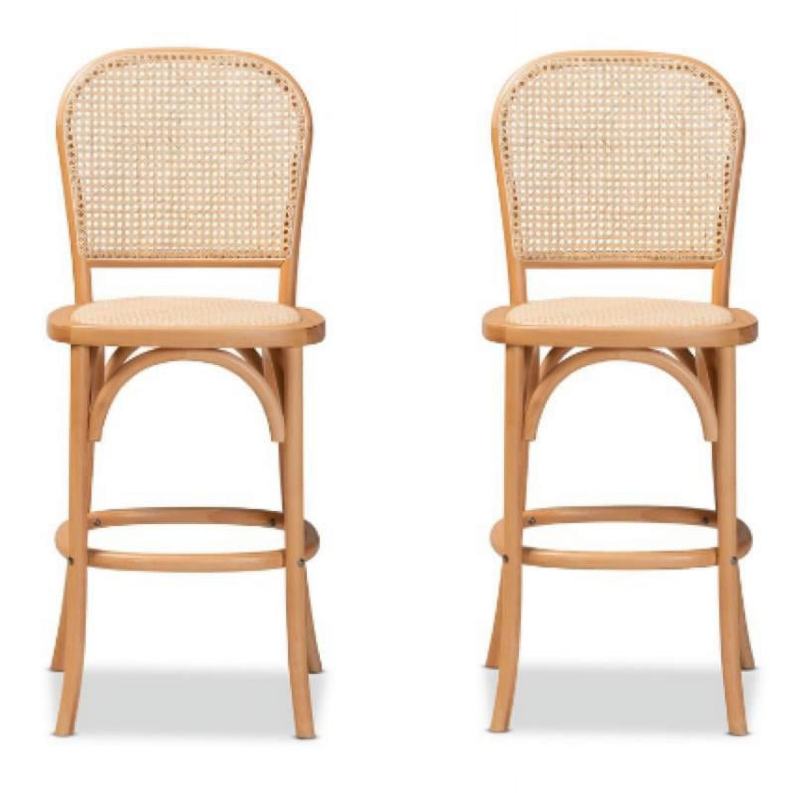 Home Square Rattan & Wood Cane Counter Stool in Brown Set of 2