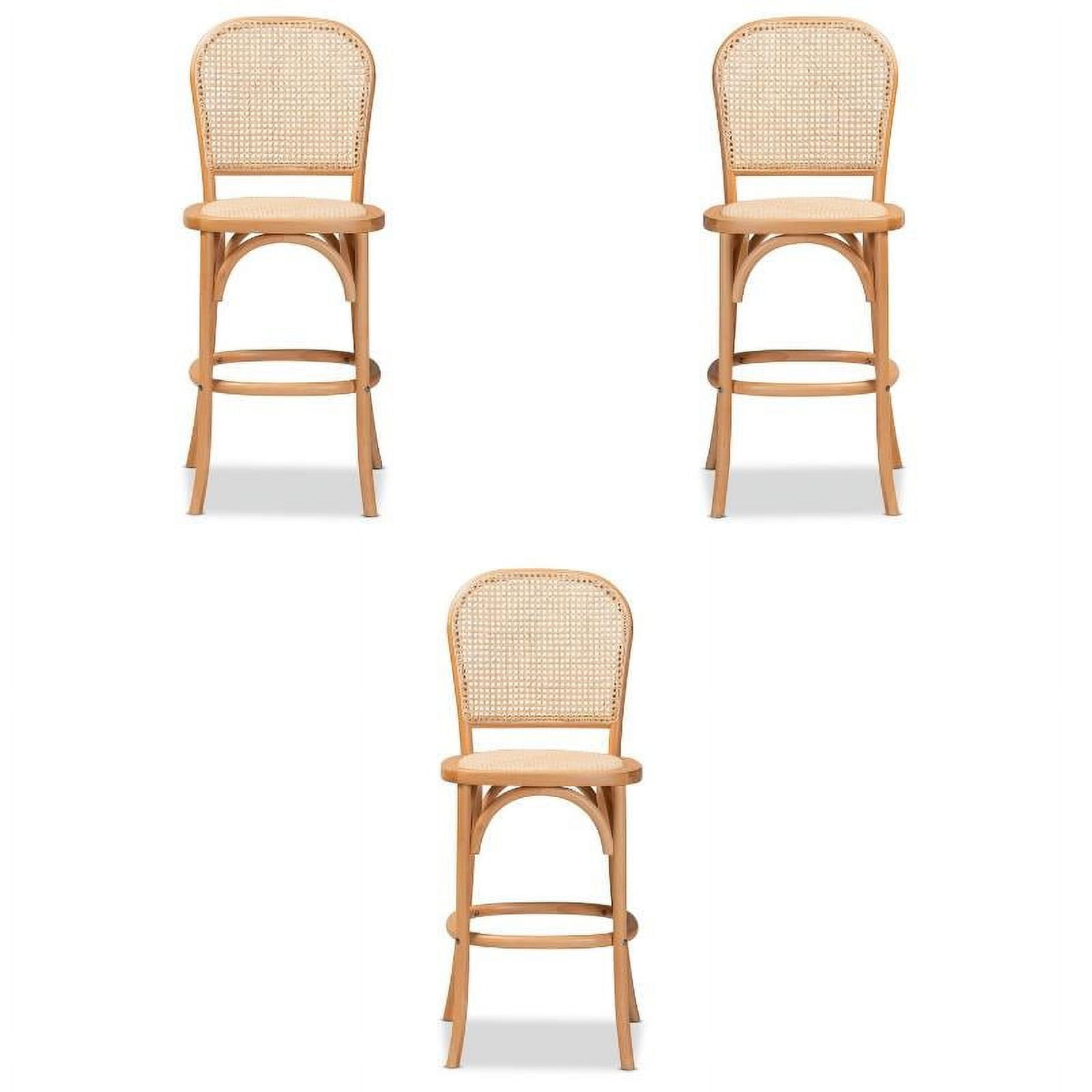 Home Square Rattan & Wood Cane Counter Stool in Brown Set of 3