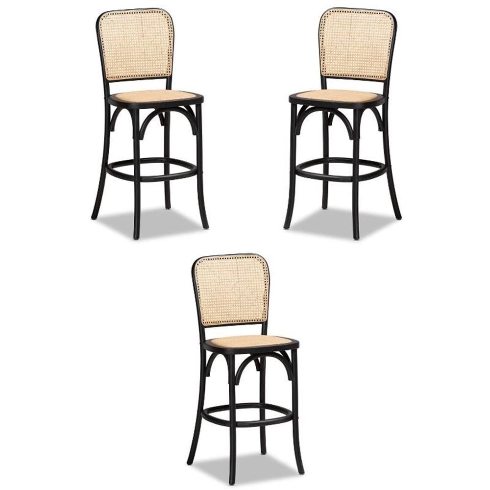 Square Rattan Stool Home Square Rattan & Wood Counter Stool in Brown and Black - Set of 3 ...