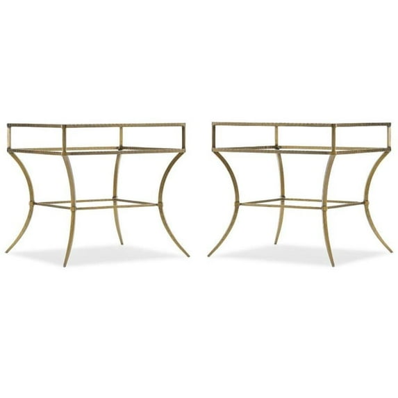 Home Square Rectangle Tempered Glass Top End Table in Gold - Set of 2