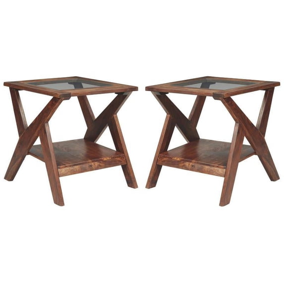 Home Square Rectangular End Table in Warm Brown Finish - Set of 2