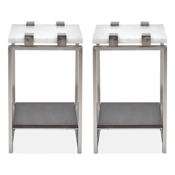 Home Square Rectangular Marble Accent Table in White Finish - Set of 2