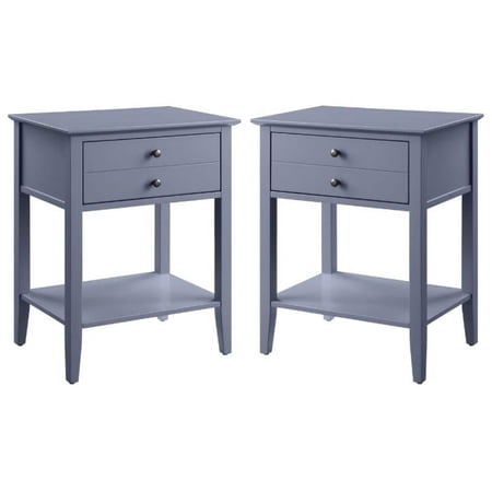 Home Square Rectangular Wooden Side Table with 1 Bottom Shelf in Gray - Set of 2