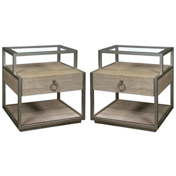Home Square Refined Glam Side Table in Natural Finish - Set of 2