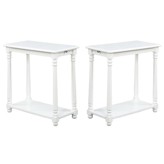 Home Square Regent End Table in White Wood Finish - Set of 2