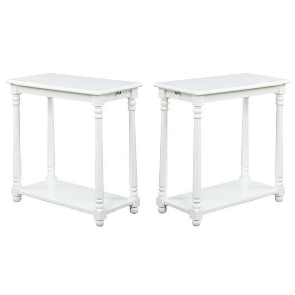 Home Square Regent End Table in White Wood Finish - Set of 2