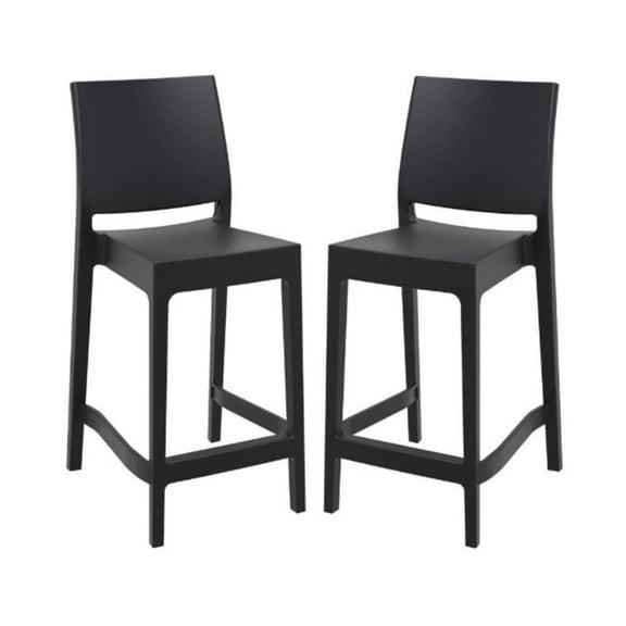 Home Square Resin 25.6" Counter Stool in Black - Set of 2