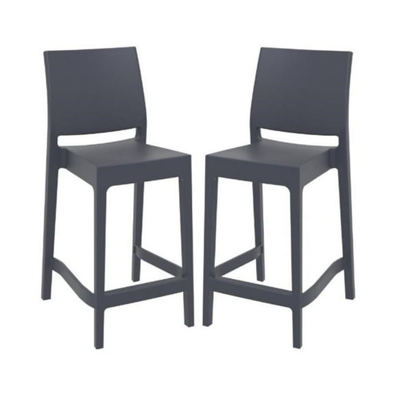 Home Square Resin 25.6" Counter Stool in Dark Gray - Set of 2
