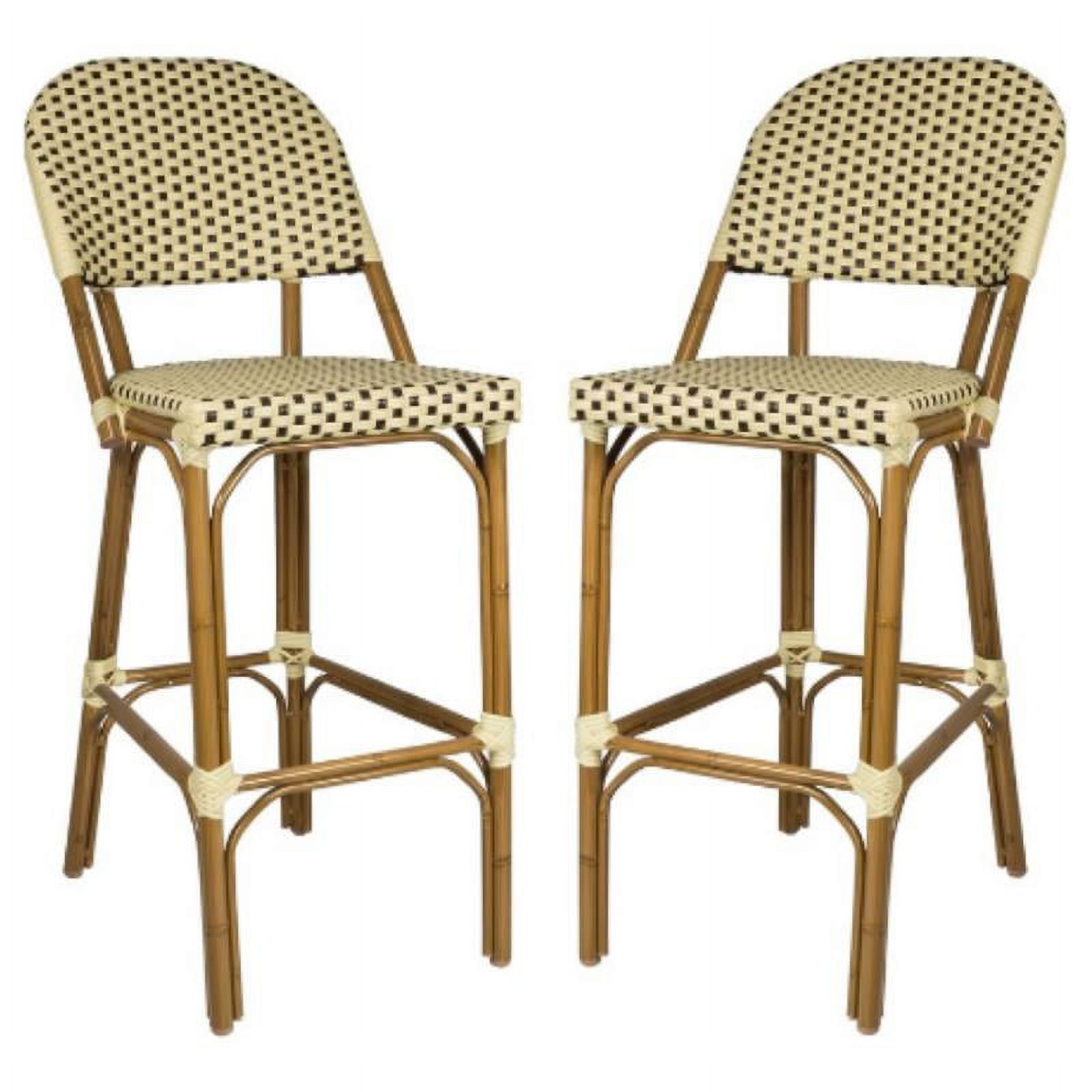 Home Square Resin Wicker Patio Bar Side Stool in Cream & Chocolate