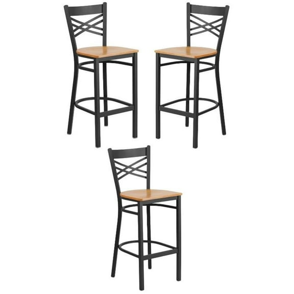 Home Square Restaurant Bar Stool in Black and Natural Finish - Set of 3