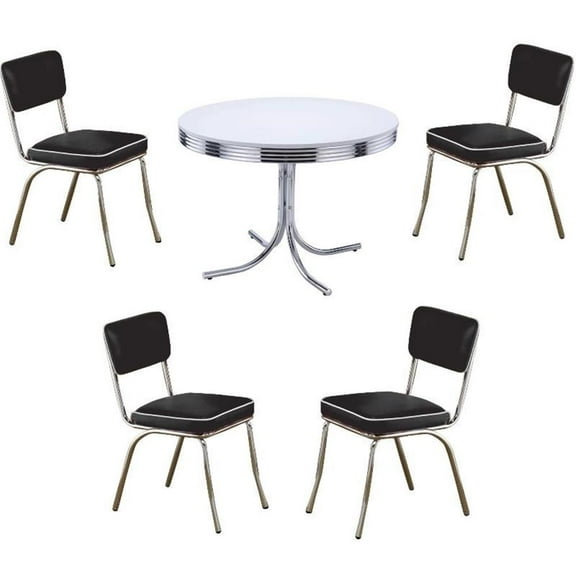 Home Square Retro Round Dining Table Set with 4 Chairs in Chrome