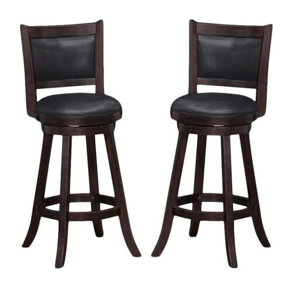 Home Square Rhea 29" Fabric Swivel Round Bar Height Stool in Merlot - Set of 2