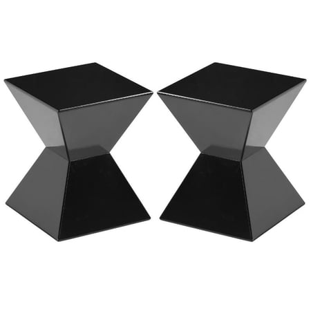 Home Square Rocco 13.5" Fiberglass High Gloss End Table in Black - Set of 2