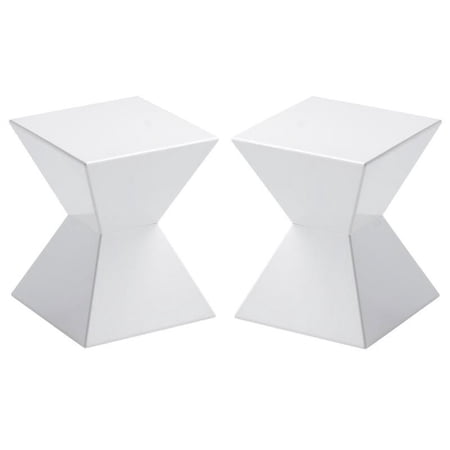 Home Square Rocco 13.5" Fiberglass High Gloss End Table in White - Set of 2