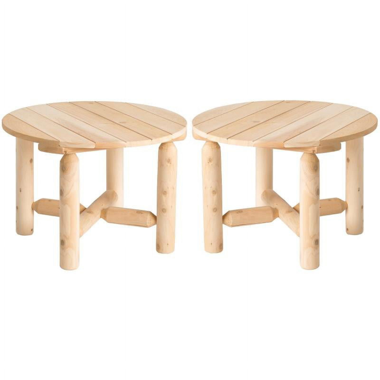 Home Square Round Cedar Patio Coffee Table in Natural Set of 2