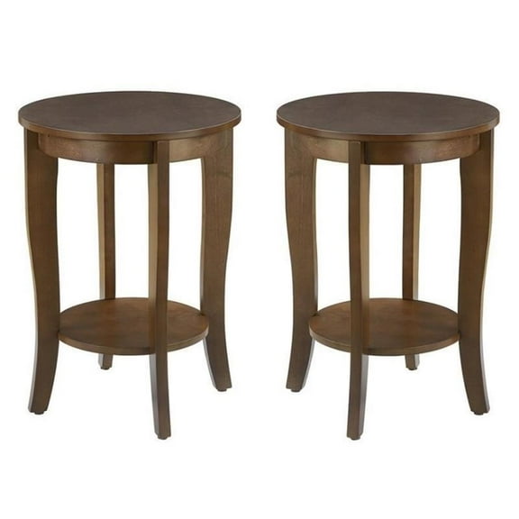 Home Square Round End Table in Espresso Wood Finish - Set of 2