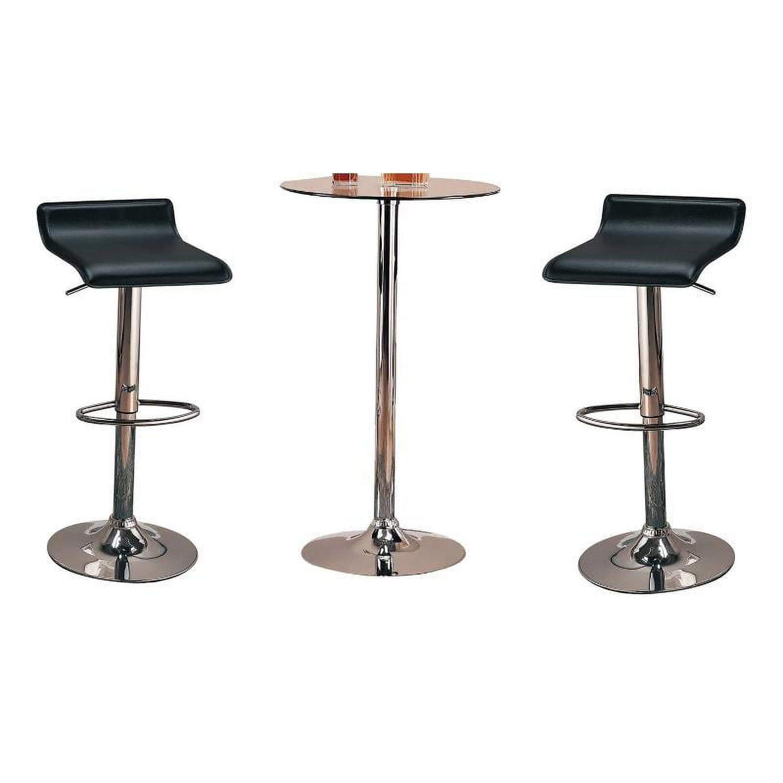Home Square Round Glass Top Bar Table in Chrome with Set of 2 Stools in