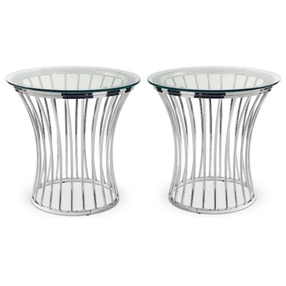 Home Square Round Glass Top End Table in Chrome Finish - Set of 2