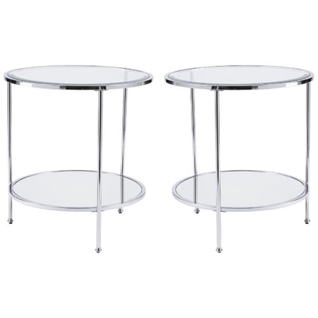 Home Square Round Glass Top End Table in Chrome - Set of 2