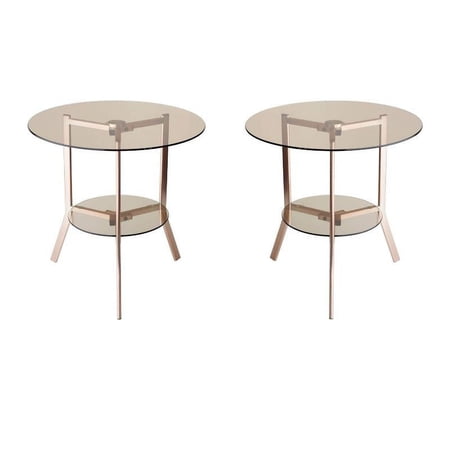 Home Square Round Metal End Table in Copper Finish - Set of 2