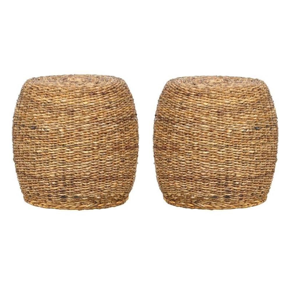 Home Square Round Rattan Abaca End Table in Multi Brown - Set of 2 ...