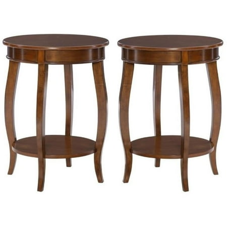 Home Square Round Wood End Table with Shelf in Hazelnut Brown - Set of 2