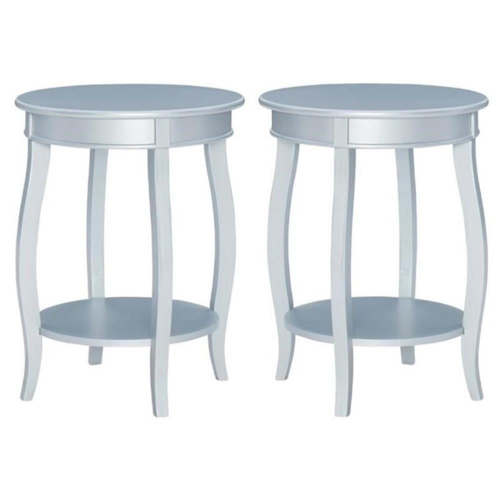 Shelf Table Rounded Home Square Round Wood End Table with Shelf in Silver - Set of 2 ...