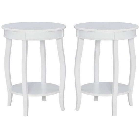 Home Square Round Wood End Table with Shelf in White - Set of 2