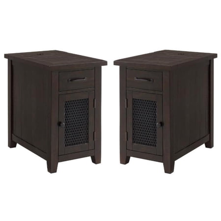 Home Square Rustic Chairside Table in Power Espresso - Set of 2