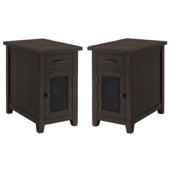 Home Square Rustic Chairside Table in Power Espresso - Set of 2