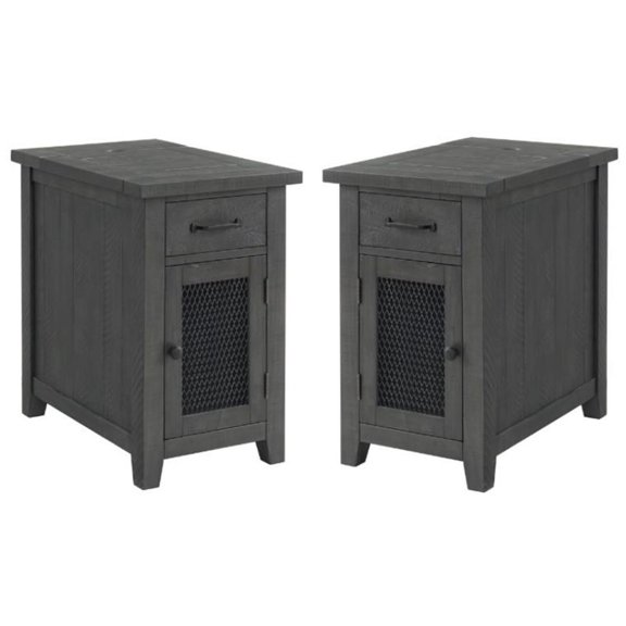 Home Square Rustic Chairside Table in Power Gray - Set of 2