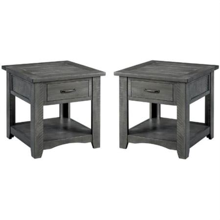 Home Square Rustic Solid Wood 1 Drawer End Table in Gray - Set of 2
