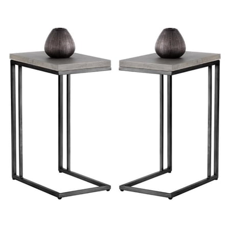 Home Square Sawyer 12" Rectangular Metal End Table in Gray - Set of 2
