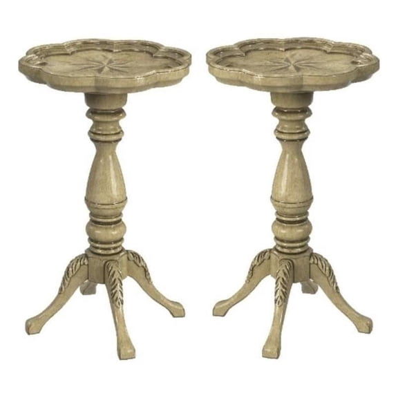 Home Square Scalloped Edge Accent Table in Antique Beige - Set of 2