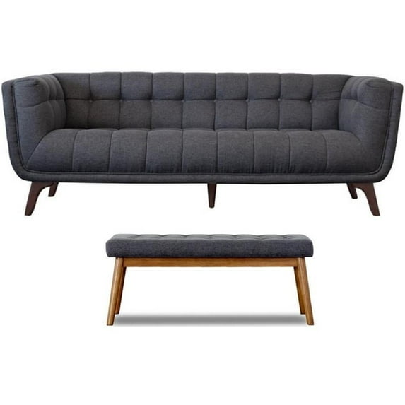 Home Square Seaside 2 Piece Set with 86" Sofa and Fabric Bench in Gray