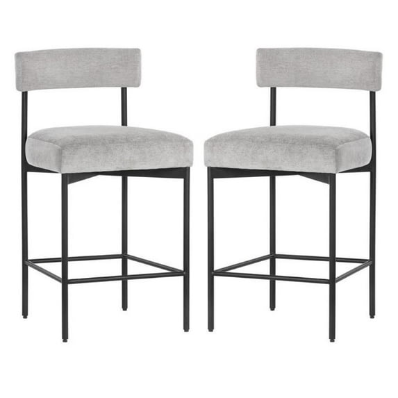 Home Square Seneca 26" Fabric and Steel Counter Stool in Stone/Black - Set of 2