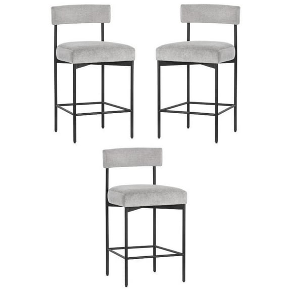 Home Square Seneca 26" Fabric and Steel Counter Stool in Stone/Black - Set of 3