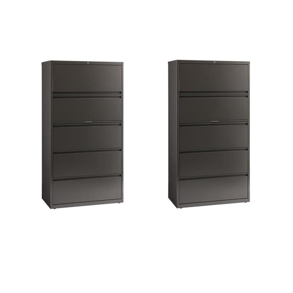 Charcoal Steel 5-Drawer Lockable Lateral File Cabinet Set