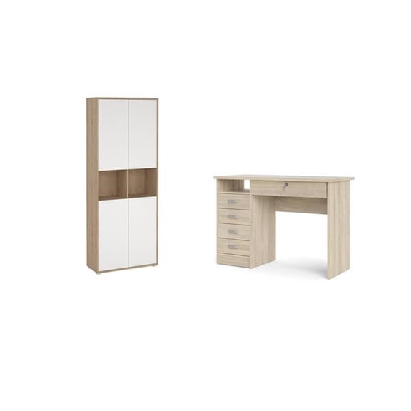 Home Square Set of 2 Desk with 5-Drawers & 6-Shelf Bookcase with Doors