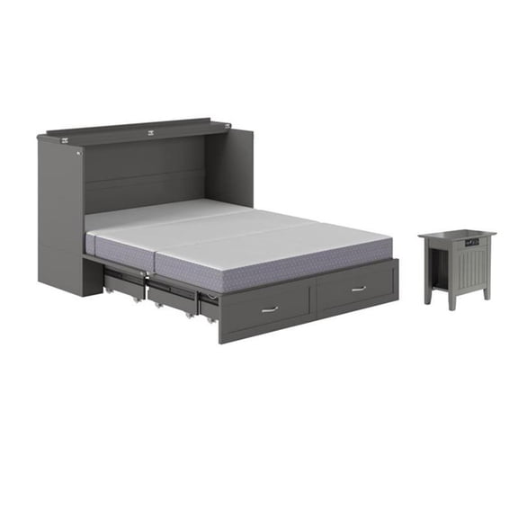 Home Square Set of 2 Queen Murphy Bed Chest & Side Table in Gray