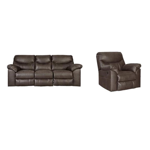 Home Square Set of 2 Reclining Sofa and Rocker Recliner in Teak