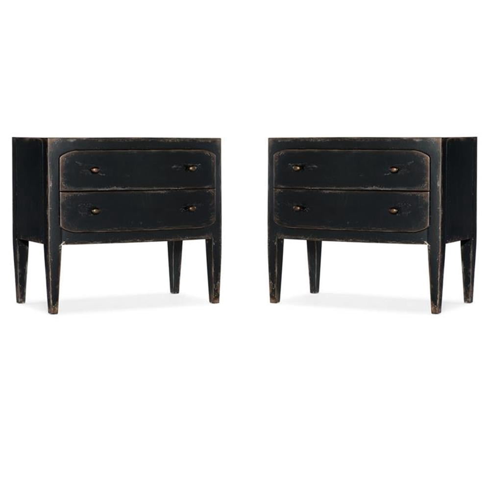 Home Square Set of 2 Two-Drawer Wood Nightstands in Distressed Black