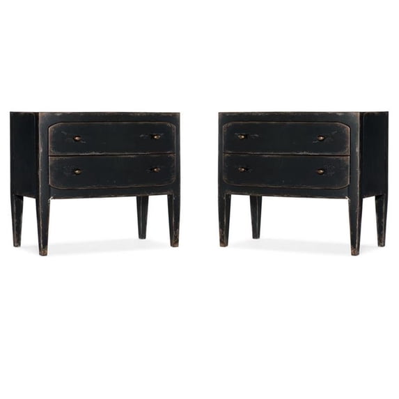 Home Square two-drawer wood nightstands in distressed black, set of 2, 30inH x 19.5inW x 34inD