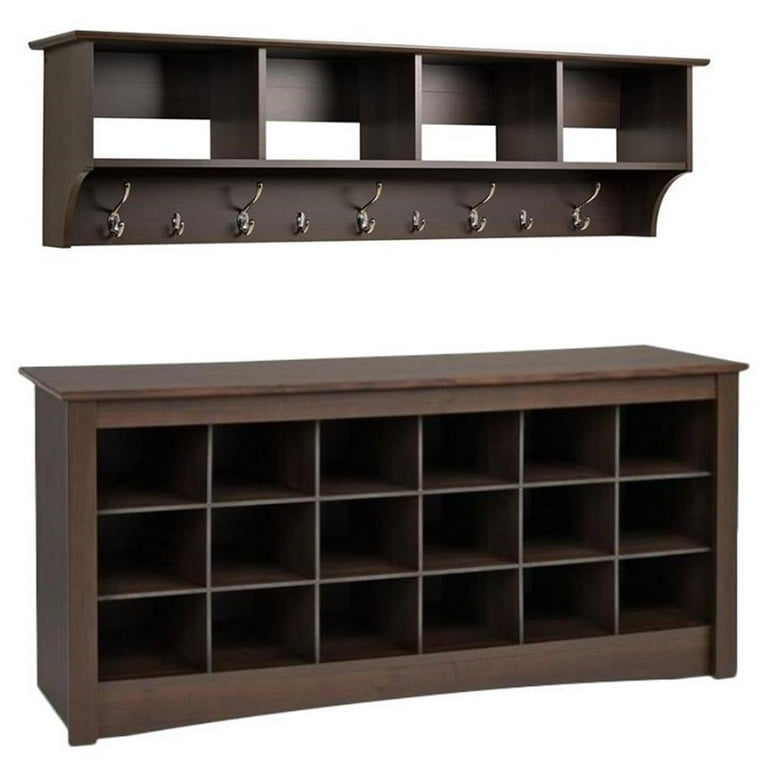 Home Square Set with 18 Cubby Shoe Storage Bench and 60